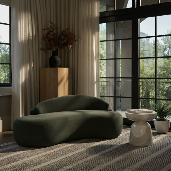 Meridian Furniture Caspian Curved Chenille Sofa with Sculptural Silhouette and Solid Wood Frame for Living Rooms Green 79 inches 44033Green-L