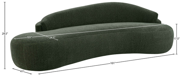 Meridian Furniture Caspian Curved Chenille Sofa with Sculptural Silhouette and Solid Wood Frame for Living Rooms Green 101 inches 44033Green-S