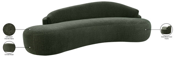 Meridian Furniture Caspian Curved Chenille Sofa with Sculptural Silhouette and Solid Wood Frame for Living Rooms Green 101 inches 44033Green-S