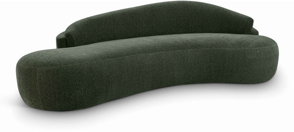 Meridian Furniture Caspian Curved Chenille Sofa with Sculptural Silhouette and Solid Wood Frame for Living Rooms Green 101 inches 44033Green-S