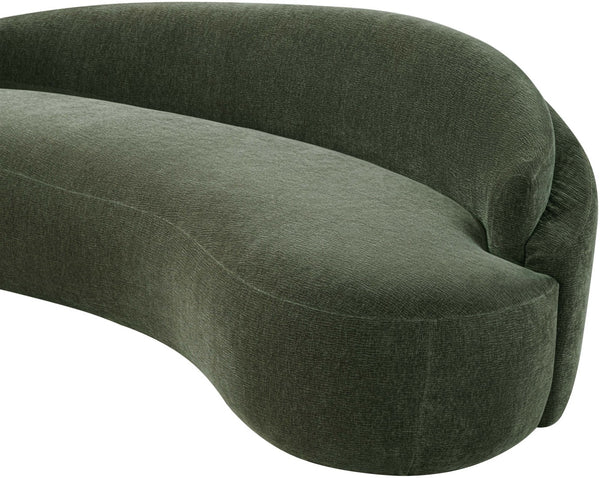 Meridian Furniture Caspian Curved Chenille Sofa with Sculptural Silhouette and Solid Wood Frame for Living Rooms Green 101 inches 44033Green-S