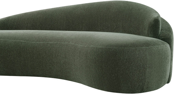 Meridian Furniture Caspian Curved Chenille Sofa with Sculptural Silhouette and Solid Wood Frame for Living Rooms Green 101 inches 44033Green-S