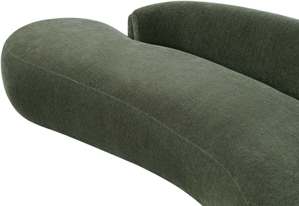 Meridian Furniture Caspian Curved Chenille Sofa with Sculptural Silhouette and Solid Wood Frame for Living Rooms Green 101 inches 44033Green-S