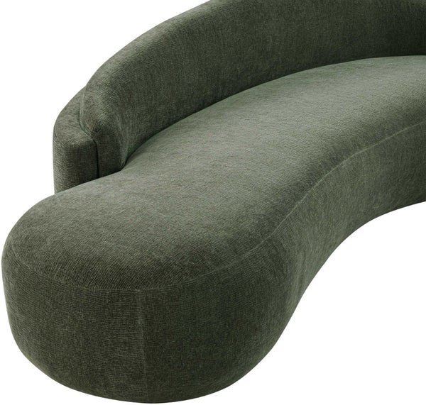 Meridian Furniture Caspian Curved Chenille Sofa with Sculptural Silhouette and Solid Wood Frame for Living Rooms Green 101 inches 44033Green-S
