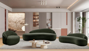 Meridian Furniture Caspian Curved Chenille Sofa with Sculptural Silhouette and Solid Wood Frame for Living Rooms Green 101 inches 44033Green-S