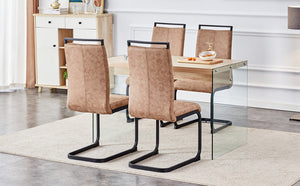 English Elm Table And Chair Set - Modern Wood Texture Mdf Coffee Table With Glass Legs And 4 Stylish Chairs W1151S02075-GIGA