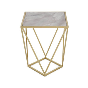 English Elm Creative Tempered Glass Top Side Table Gold Iron Frame Modern Glam Accent Piece N770P234478G