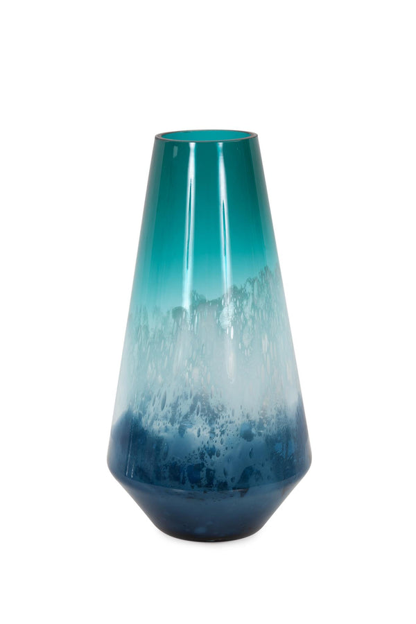 Howard Elliott Breakers Vase - Stunning Handcrafted Art Glass Inspired By Ocean Waves In Teal And White Tones Blue Ceramic 44043-howard-elliott