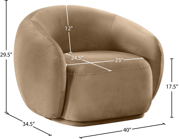 Meridian Furniture Emery Plush Velvet Accent Chair with Curved Eucalyptus Frame for Modern Living Room Comfort Beige 44044Beige-C