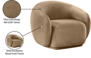 Meridian Furniture Emery Plush Velvet Accent Chair with Curved Eucalyptus Frame for Modern Living Room Comfort Beige 44044Beige-C