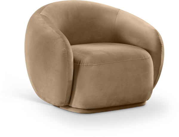 Meridian Furniture Emery Plush Velvet Accent Chair with Curved Eucalyptus Frame for Modern Living Room Comfort Beige 44044Beige-C