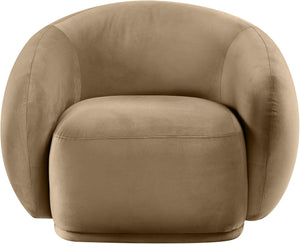 Meridian Furniture Emery Plush Velvet Accent Chair with Curved Eucalyptus Frame for Modern Living Room Comfort Beige 44044Beige-C