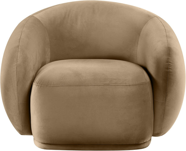 Meridian Furniture Emery Plush Velvet Accent Chair with Curved Eucalyptus Frame for Modern Living Room Comfort Beige 44044Beige-C