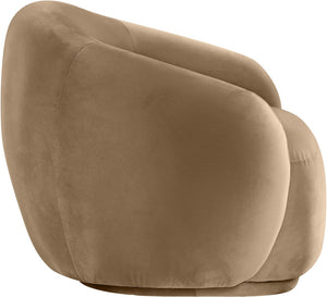 Meridian Furniture Emery Plush Velvet Accent Chair with Curved Eucalyptus Frame for Modern Living Room Comfort Beige 44044Beige-C