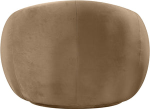Meridian Furniture Emery Plush Velvet Accent Chair with Curved Eucalyptus Frame for Modern Living Room Comfort Beige 44044Beige-C