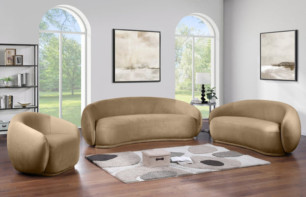 Meridian Furniture Emery Plush Velvet Accent Chair with Curved Eucalyptus Frame for Modern Living Room Comfort Beige 44044Beige-C