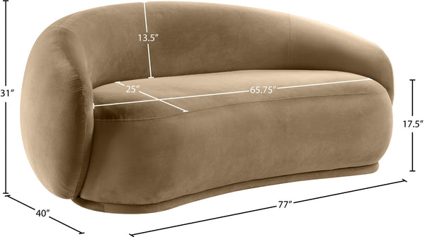 Meridian Furniture Emery Curved Velvet Sofa with Deep Cushioned Seating and Rounded Arms for Modern Living Rooms Beige 77 inches 44044Beige-L