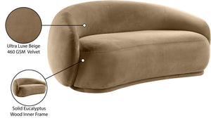 Meridian Furniture Emery Curved Velvet Sofa with Deep Cushioned Seating and Rounded Arms for Modern Living Rooms Beige 77 inches 44044Beige-L