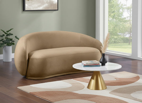 Meridian Furniture Emery Curved Velvet Sofa with Deep Cushioned Seating and Rounded Arms for Modern Living Rooms Beige 77 inches 44044Beige-L