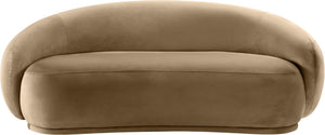 Meridian Furniture Emery Curved Velvet Sofa with Deep Cushioned Seating and Rounded Arms for Modern Living Rooms Beige 77 inches 44044Beige-L