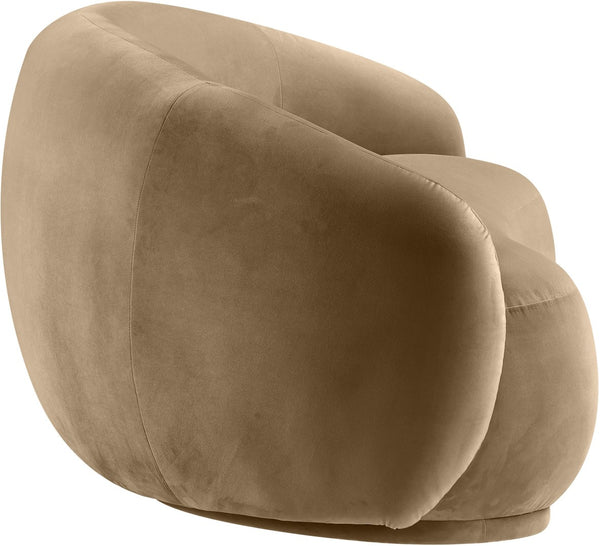 Meridian Furniture Emery Curved Velvet Sofa with Deep Cushioned Seating and Rounded Arms for Modern Living Rooms Beige 77 inches 44044Beige-L