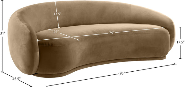 Meridian Furniture Emery Curved Velvet Sofa with Deep Cushioned Seating and Rounded Arms for Modern Living Rooms Beige 95 inches 44044Beige-S