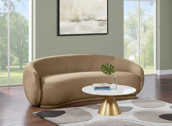 Meridian Furniture Emery Curved Velvet Sofa with Deep Cushioned Seating and Rounded Arms for Modern Living Rooms Beige 95 inches 44044Beige-S