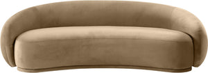 Meridian Furniture Emery Curved Velvet Sofa with Deep Cushioned Seating and Rounded Arms for Modern Living Rooms Beige 95 inches 44044Beige-S