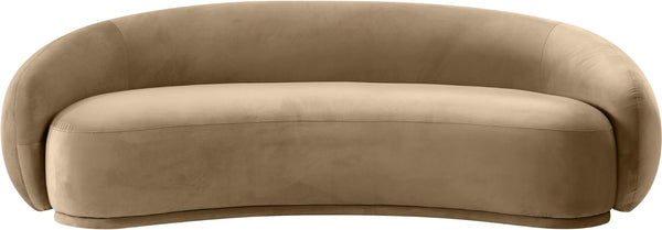 Meridian Furniture Emery Curved Velvet Sofa with Deep Cushioned Seating and Rounded Arms for Modern Living Rooms Beige 95 inches 44044Beige-S