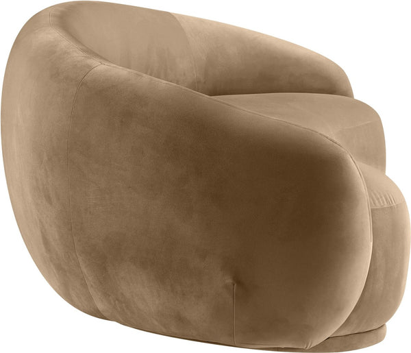 Meridian Furniture Emery Curved Velvet Sofa with Deep Cushioned Seating and Rounded Arms for Modern Living Rooms Beige 95 inches 44044Beige-S