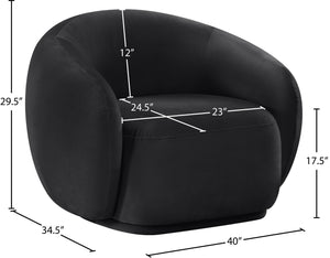 Meridian Furniture Emery Plush Velvet Accent Chair with Curved Eucalyptus Frame for Modern Living Room Comfort Black 44044Black-C