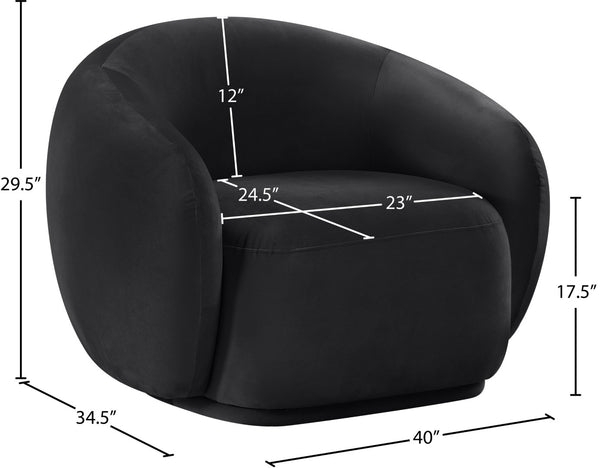 Meridian Furniture Emery Plush Velvet Accent Chair with Curved Eucalyptus Frame for Modern Living Room Comfort Black 44044Black-C
