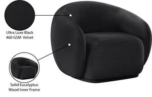 Meridian Furniture Emery Plush Velvet Accent Chair with Curved Eucalyptus Frame for Modern Living Room Comfort Black 44044Black-C