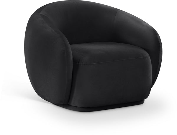 Meridian Furniture Emery Plush Velvet Accent Chair with Curved Eucalyptus Frame for Modern Living Room Comfort Black 44044Black-C