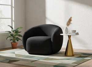 Meridian Furniture Emery Plush Velvet Accent Chair with Curved Eucalyptus Frame for Modern Living Room Comfort Black 44044Black-C
