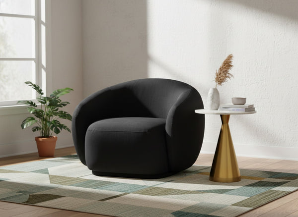 Meridian Furniture Emery Plush Velvet Accent Chair with Curved Eucalyptus Frame for Modern Living Room Comfort Black 44044Black-C
