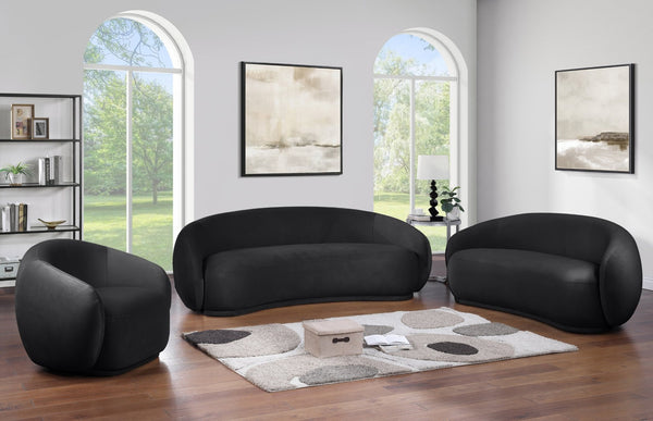 Meridian Furniture Emery Plush Velvet Accent Chair with Curved Eucalyptus Frame for Modern Living Room Comfort Black 44044Black-C