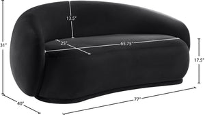 Meridian Furniture Emery Curved Velvet Sofa with Deep Cushioned Seating and Rounded Arms for Modern Living Rooms Black 77 inches 44044Black-L