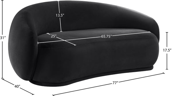 Meridian Furniture Emery Curved Velvet Sofa with Deep Cushioned Seating and Rounded Arms for Modern Living Rooms Black 77 inches 44044Black-L