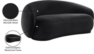 Meridian Furniture Emery Curved Velvet Sofa with Deep Cushioned Seating and Rounded Arms for Modern Living Rooms Black 77 inches 44044Black-L