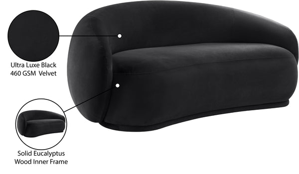 Meridian Furniture Emery Curved Velvet Sofa with Deep Cushioned Seating and Rounded Arms for Modern Living Rooms Black 77 inches 44044Black-L
