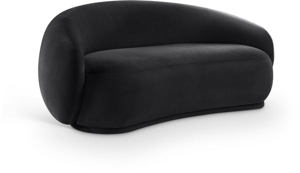 Meridian Furniture Emery Curved Velvet Sofa with Deep Cushioned Seating and Rounded Arms for Modern Living Rooms Black 77 inches 44044Black-L
