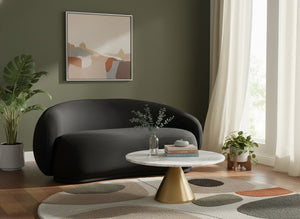 Meridian Furniture Emery Curved Velvet Sofa with Deep Cushioned Seating and Rounded Arms for Modern Living Rooms Black 77 inches 44044Black-L