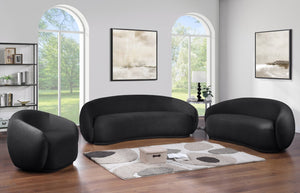 Meridian Furniture Emery Curved Velvet Sofa with Deep Cushioned Seating and Rounded Arms for Modern Living Rooms Black 77 inches 44044Black-L