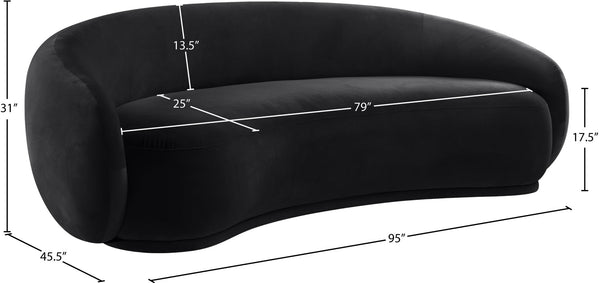Meridian Furniture Emery Curved Velvet Sofa with Deep Cushioned Seating and Rounded Arms for Modern Living Rooms Black 95 inches 44044Black-S