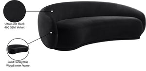 Meridian Furniture Emery Curved Velvet Sofa with Deep Cushioned Seating and Rounded Arms for Modern Living Rooms Black 95 inches 44044Black-S