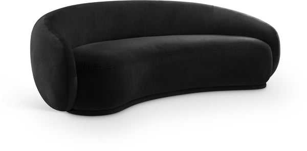 Meridian Furniture Emery Curved Velvet Sofa with Deep Cushioned Seating and Rounded Arms for Modern Living Rooms Black 95 inches 44044Black-S