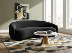 Meridian Furniture Emery Curved Velvet Sofa with Deep Cushioned Seating and Rounded Arms for Modern Living Rooms Black 95 inches 44044Black-S