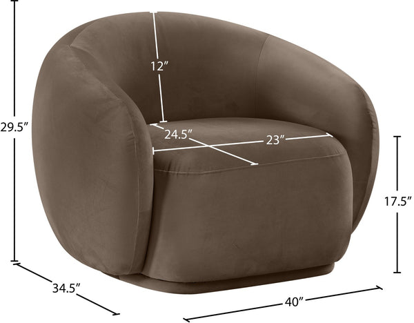 Meridian Furniture Emery Plush Velvet Accent Chair with Curved Eucalyptus Frame for Modern Living Room Comfort Brown 44044Brown-C
