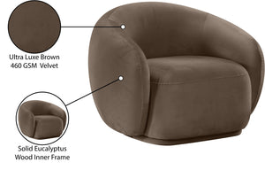 Meridian Furniture Emery Plush Velvet Accent Chair with Curved Eucalyptus Frame for Modern Living Room Comfort Brown 44044Brown-C